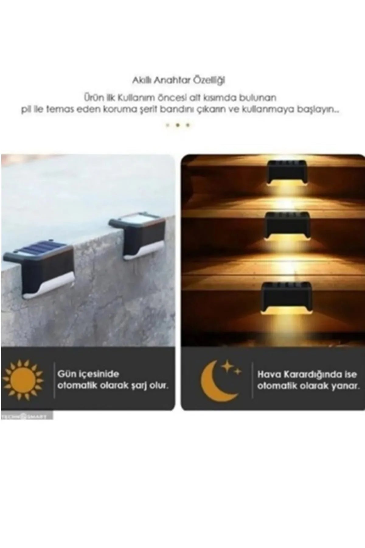 4 Adet Köşebent Merdiven Veranda Solar Güneş Enerjili Bahçe Led Lamba Dekor Bahçe Balkon Aydınlatma
