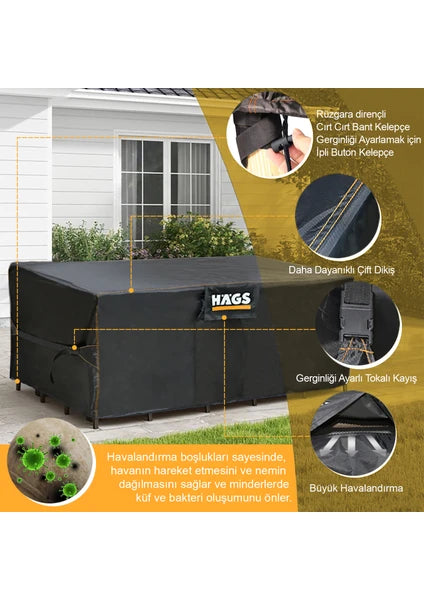Bahçe Mobilyası Örtüsü, 200-160-74cm, Su Geçirmez, Dış Mekan Masa Ve Sandalye Örtü Branda Gri