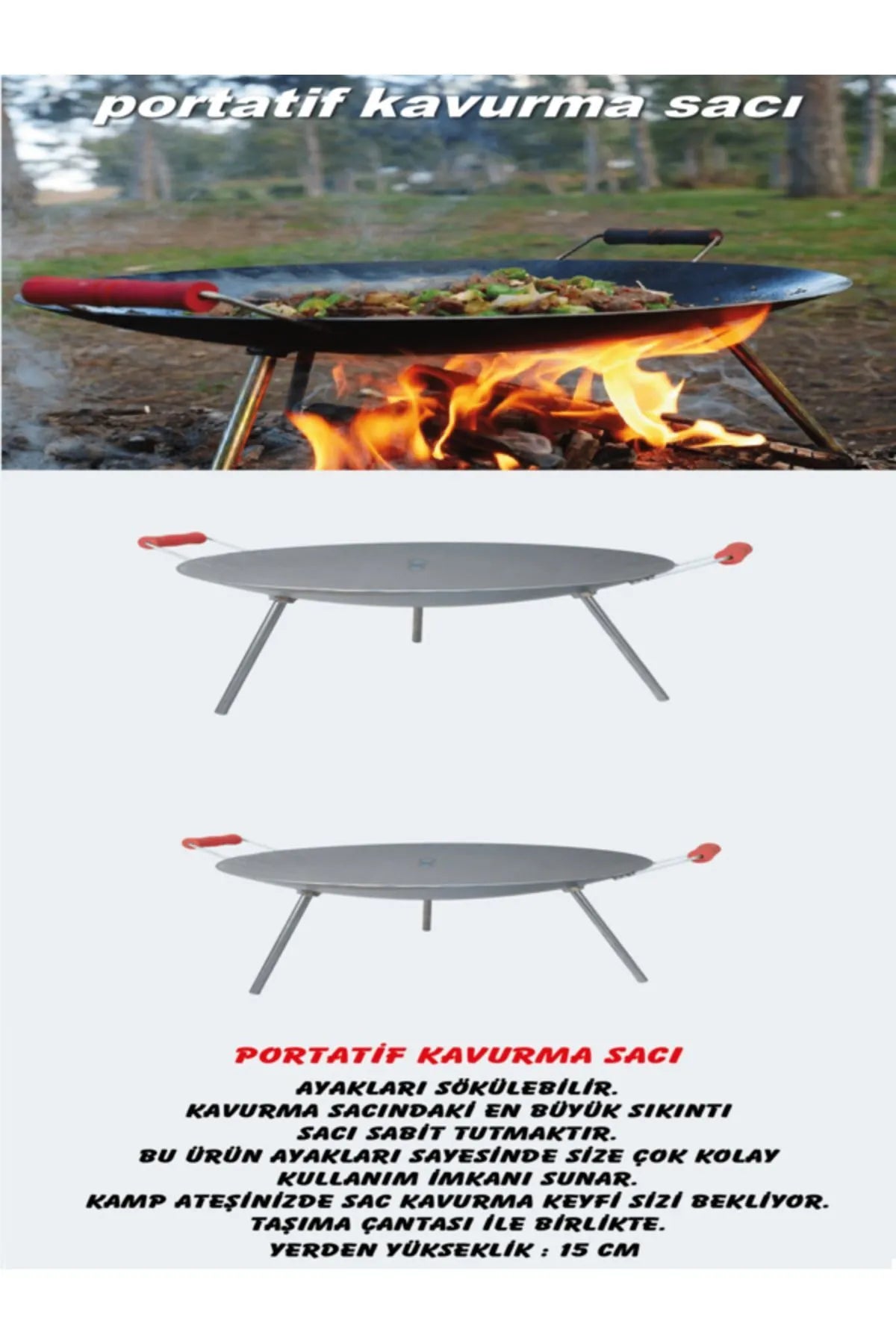 Ayaklı Kavurma Sacı Ayaklar Sökülebilir Çanta Hediye Sac Kavurma