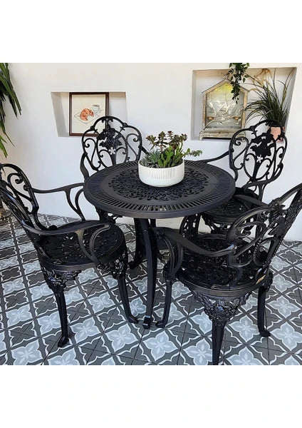 Ferforje Görünümlü Masa Sandalye Takımı, Bahçe, Balkon, Bütün Dış Ve Iç Mekanlarda Kullanılabilir, 2 Yıl Garantili, 150 Kg