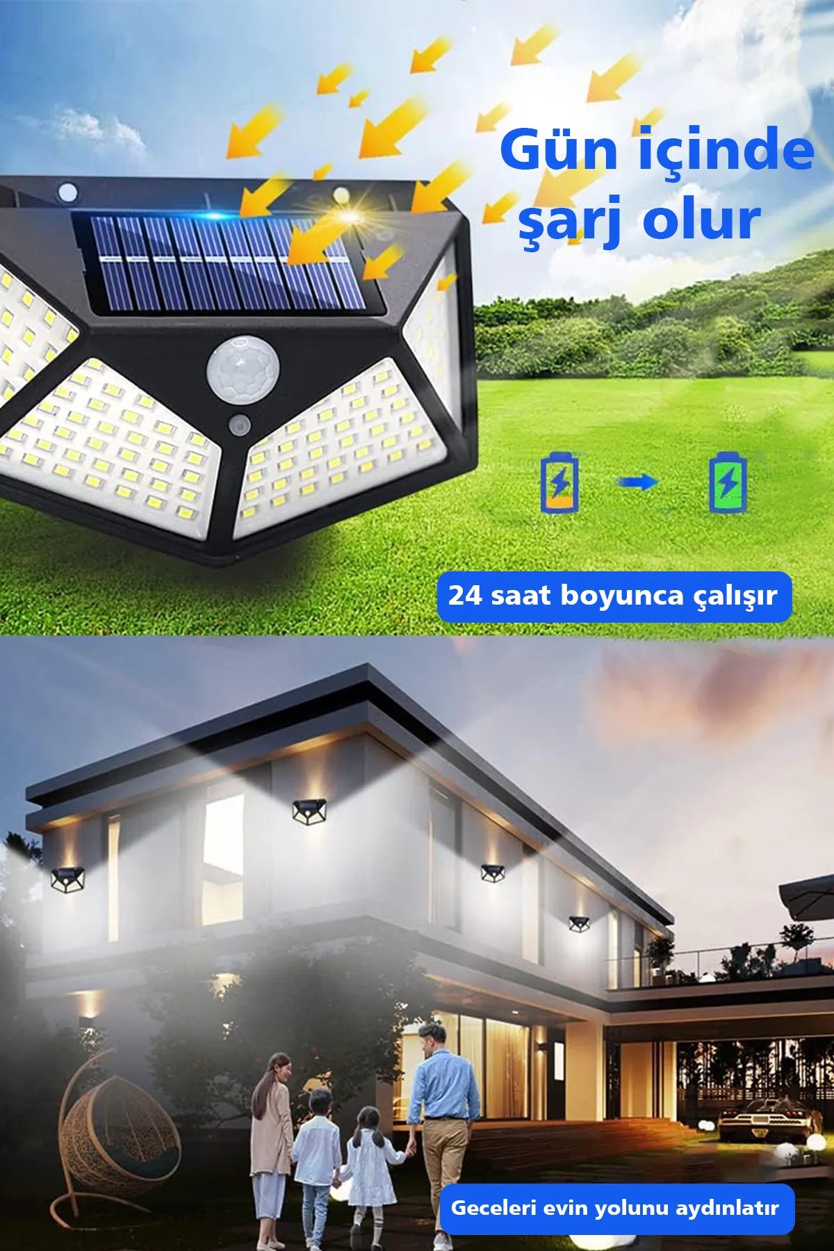 Güneş Enerjili Lamba Sensörlü Aplik 2li Kafe Bahçe Otopark Havuz Aydınlatma Hareket Gören Lamba