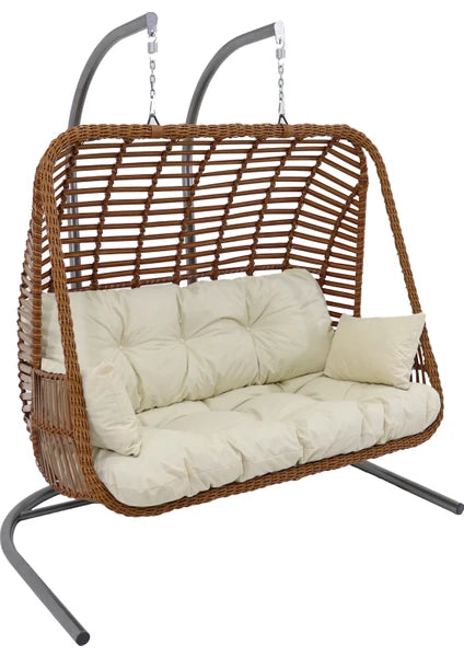 Home Garden Kudüs Rattan El Örgüsü Çift Kişilik Balkon Teras Bahçe Salıncağı