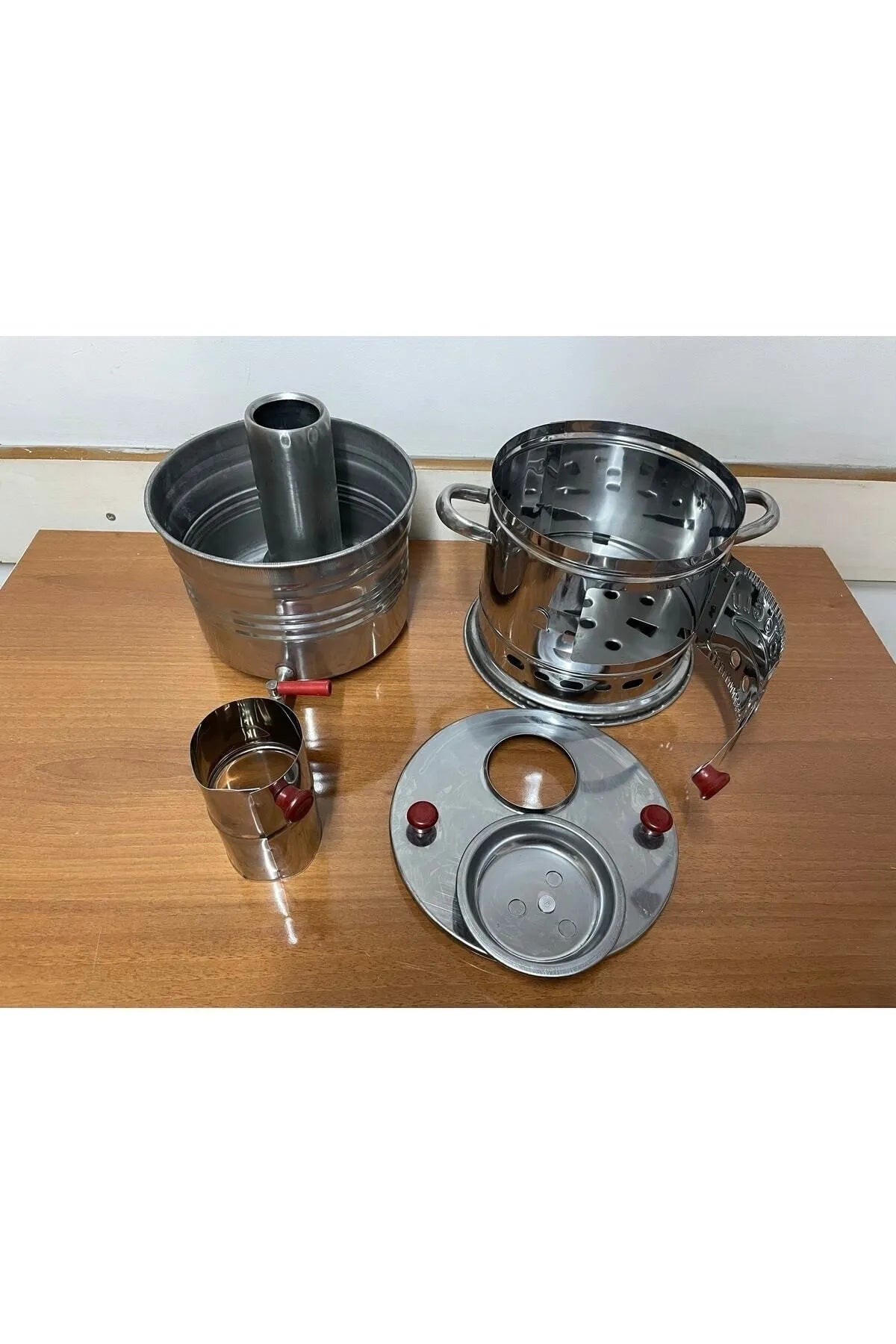 Tek Musluklu Paslanmaz Krom Odunlu Semaver 4 Litre - Demlik 1 Litre (NET)