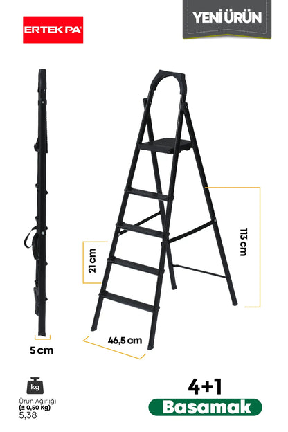 Süper Slim Siyah Merdiven 4 +1 Metal Basamaklı