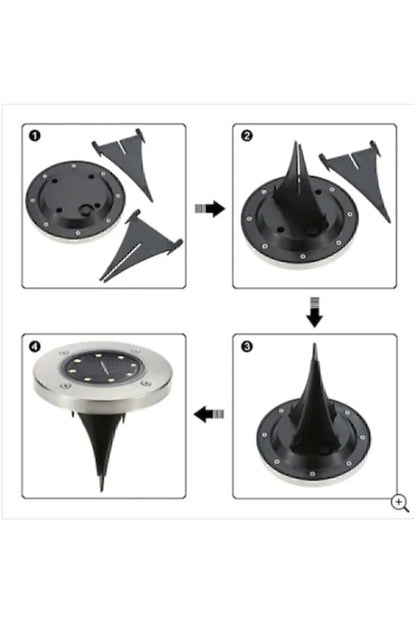 Solar Güneş Enerjili 8 Ledli Kazıklı Zemin Bahçe Aydınlatması Gün Işığı4 Lü Set Yere Saplamal