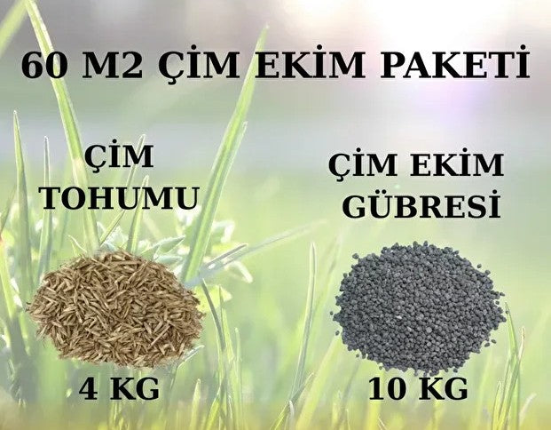 1 Haftada Çıkan Basmaya Dayanıklı 4 Mevsim Gübreli Çim Ekim Paketi 60 m2 Alan İçin | Çim Ekim Paketi