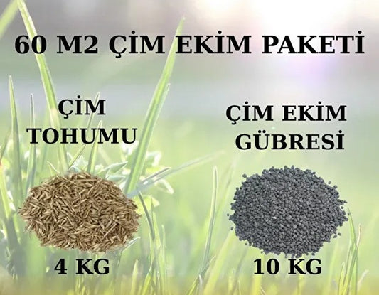 1 Haftada Çıkan Basmaya Dayanıklı 4 Mevsim Gübreli Çim Ekim Paketi 60 m2 Alan İçin | Çim Ekim Paketi