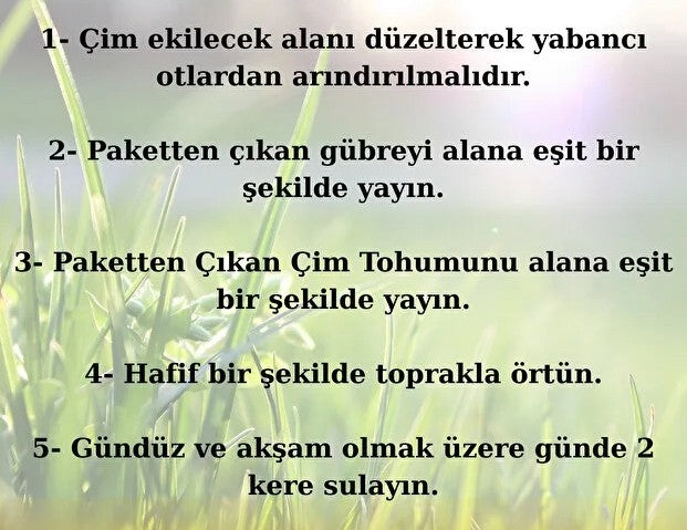 1 Haftada Çıkan Basmaya Dayanıklı 4 Mevsim Çim Tohumu ve Gübre Seti – 150 m² | Gübreli Çim Tohumu | Çim Ekim Paketi