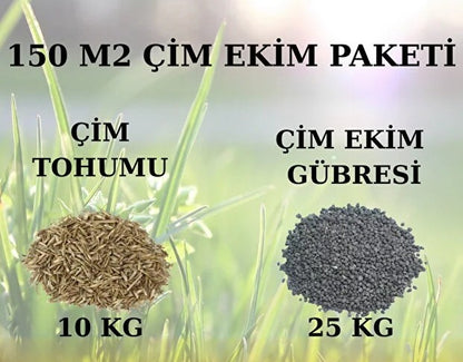 1 Haftada Çıkan Basmaya Dayanıklı 4 Mevsim Çim Tohumu ve Gübre Seti – 150 m² | Gübreli Çim Tohumu | Çim Ekim Paketi