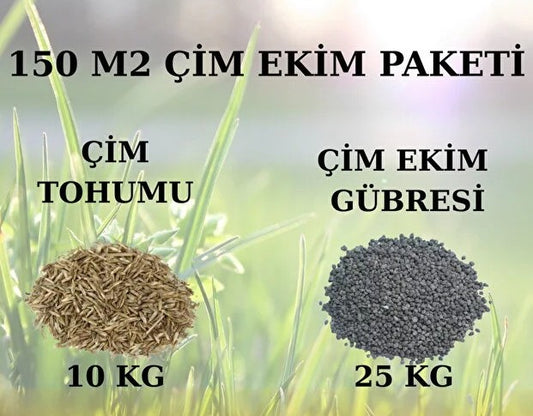 1 Haftada Çıkan Basmaya Dayanıklı 4 Mevsim Çim Tohumu ve Gübre Seti – 150 m² | Gübreli Çim Tohumu | Çim Ekim Paketi