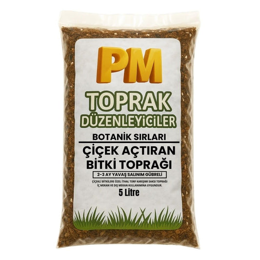 Çiçek Açtıran Bitki Toprağı | 2-3 Ay Etkili Besinli Torf | Bol Çiçeklenme İçin Özel Karışım | Çiçekli Bitkiler İçin Saksı Toprağı